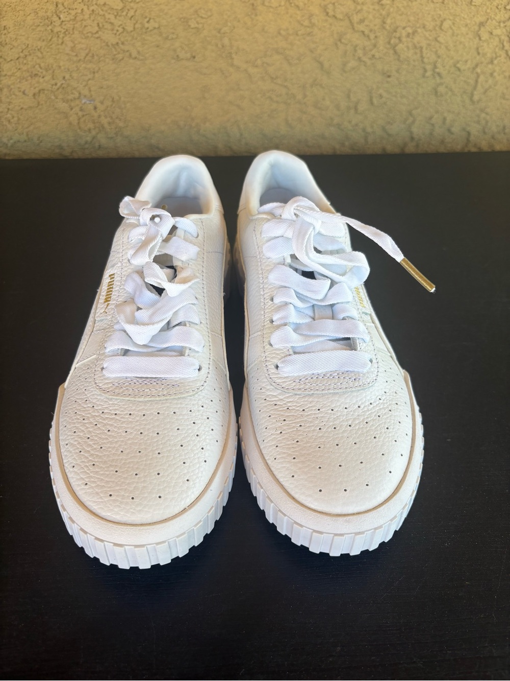 Puma Kids White Sneakers with Gold Accents